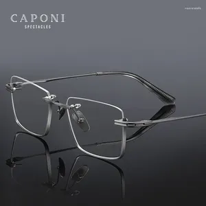 Sunglasses CAPONI 2024 Men's Glasses Frame Pure Titanium Fashion Under Semi-Rimless Eyeglasses UV400 Brand Designer JF23510