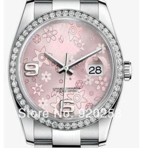 Högkvalitativ rosa blommor kristall unisex ny ankomst automatisk mekanisk handleds titta 36mm gåva 116244302e