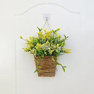 Dekorativa blommor våren Hortangea Basket Garland Simulation Rattan Door Hanging Decor