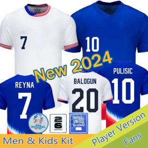 2024 Maglie di calcio USA Copa America Woman Kid Kit 24 25 Player Versione a casa camicie da calcio Pulisic Smith Morgan Balogun Musah McKennie Adams Men