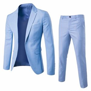 1 Set Blazer Pants Solid Color Single-breasted Spring Autumn Slim Fit Butts Formal Suit for Wedding Trendy Men Suit Set Z7UL#