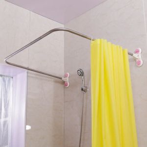 Poles BAOYOUNI Curved Corner Shower Curtain Rod U Shaped Suction Cups Bathroom Curtain Rail Pole Track 38.5'' x 40''