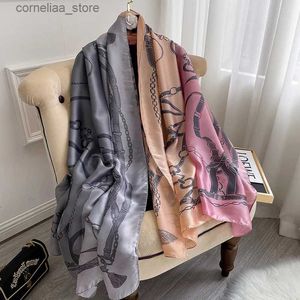 Bandanas Durag Bandanas Durag Brand Designer Silk Scarf Female Foulard Bandana Long Shawls Wraps Winter Neck Scarves Pashmina Lady Hijab Luxury New Y240324