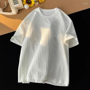 Men's T Shirts Fashion Pleated Short Sleeve Mens T-shirts Casual Solid Color Simple Loose Shirt For Men Clothes Summer Tops Streetwear