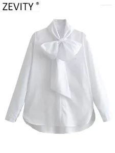 Camicette da donna Zevity Donna Fashin Colletto annodato con fiocco grande Camicetta in popeline bianca Camicia da ufficio chic a maniche lunghe da donna Chemise Blusas Top LS5912