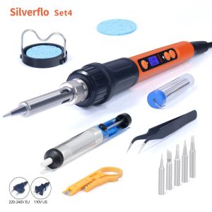 Soldeerijzers Silverflo Electric soldering iron Kit Set 100W LCD Digital Display Adjustable Temperature Soldering Iron 220V/110V Welding Tools