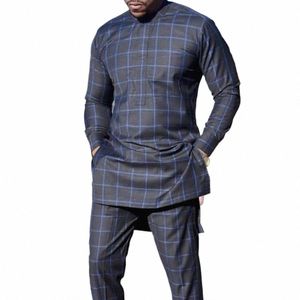 Autumn Muslim Fi Men's Clothing tryckt LG Sleeve Shirt Suit Ethnic Style 2 Uppsättningar av Sweatpants Wedding Ball Casual Suit O6ol#