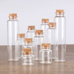 Frascos 12pcs 10ml 15ml 20ml 25ml 30ml 40ml 45ml 50ml 55ml 60ml Garrafas de vidro com rolha de cortiça Frascos de especiarias Vasos de vidro para artesanato artístico