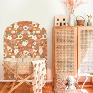 Adesivos boho flores arco decalque retro flor padrão adesivo de parede removível decoração para berçário quarto das crianças meninas decoração