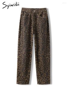 Calças de brim femininas syiwidii y2k leopardo impressão mulheres cintura alta estilo coreano solto calças jeans streetwear baggy retro moda