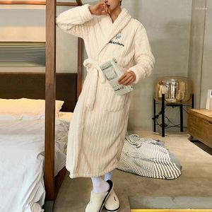 Men's Sleepwear 2024 Flannel Night-Robe Men Winter Robe Thicken Warm Bathrobe Gown Thick Coral Fleece Nightwear Male Home Clothes