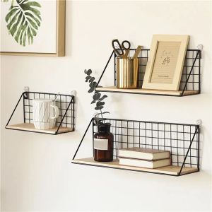 Racks Wooden Iron Wall Shelf Wall Mounted Storage Rack Organization for Kitchen Bedroom Home Decor Kid Room DIY Wall Decoration Holder