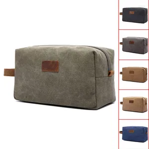 Kosmetiktaschen Kf-Men's Makeup Bag Men Travel Toiletry Canvas Leather Organizer