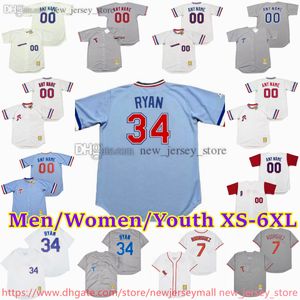 Personalizado XS-6XL Filme Retrocesso Baseball Jersey 34 NOLAN RYAN 7 IVAN RODRIGUEZ BUDDY BELL JIM SUNDBERG STEVE BUECHELE FERGUSON JENKINS JULIO FRANCO WILL CLARK Jerseys