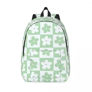 Mochila luz pastel verde e branco quadrados xadrez com flores mulher mochilas bookbag bolsa de ombro portabilidade mochila escola