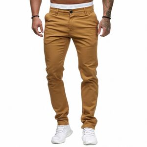 Mid midja Slim Pant Man Solid Pocket Full Längd byxor Mäns FI Casual byxor Buttom Formella kontorsbyxor för mens K52Q#