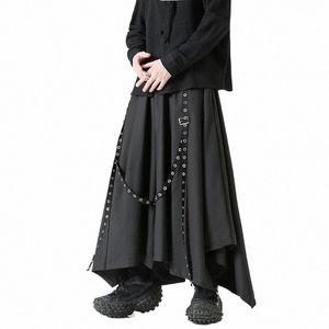 2023 män ribb svart breda ben byxor manliga kvinnor kinesiska style streetwear punk gothic harem byxor män kimo kjol byxor 29k7#