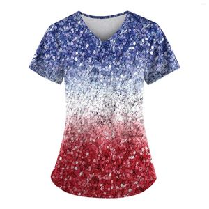 Women's T Shirts Fashion V-Neck Short Sleeve Workwear With Pockets Printed Tops Youthful Woman Clothes Female Clothing For Women
