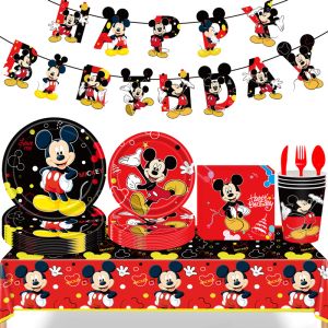 Calligraphy Cartoon Mouse Party Decoration Cotlevery Kids Party Decoration Birthday Cup Plate Party Supplies Dinner Sets