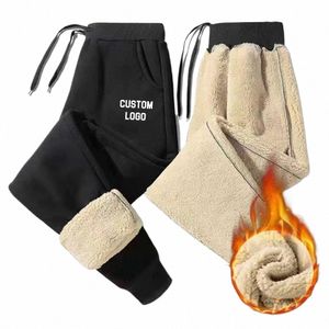 DIY Custom Logo Men Fleece Warm Cargo Pants Print Plush Thermal Drawstring Trousers 2022 Autumn Winter Sports Outwear Sweatpants T9yr#
