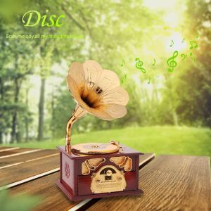 Boxes Phonograph Music Box Creative Retro Musical Box Exquisite Manual Classic Antique Wooden Ecofriendly for Birthday Christmas Gift