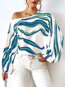 Sexy Off Shoulder Striped Print Shirt Blouse Women Spring Autumn Fashion Lantern Sleeve Loose Casual Shirts Tops Femme 240321