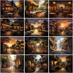Number CHENISTORY Oil Painting By Number Dusk Town Scenery Drawing On Canvas Gift Pictures By Numbers Kits HandPainted Art Home Decor