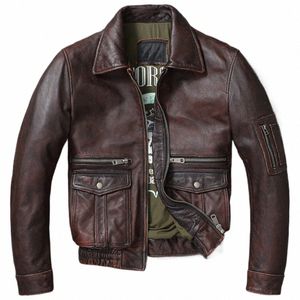 Aviator Mans oryginalna krowa skórzana kurtka Flight Streetwear Winter Cowhide Bomber Overcoat Vintage Designer Kurtka do mokree 5xl B4B0#