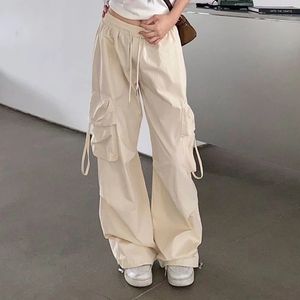 Zoki Hip Hop Y2K Cargo Pants Womens Street Clothing Harajuku 대형 포켓 캐주얼 남성 느슨한 허리 디자인 단단한 바지 z 240325