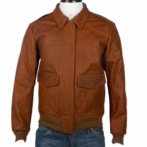 2020 Braun Männer USAF Military A2 Pilot Jacke Große Größe XXXL Echtes Rindsleder Herbst Natürliche Aviator Leder Mantel w4by #