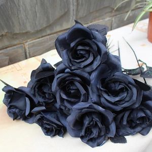 Dekorativa blommor 1pc Silk Black Rose Artificial Flower Arrangement Material Halloween Gothic Wedding Party vardagsrum Heminredning