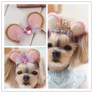 Acessórios cães cuidando de lã feita à mão Felta de cabeça para cabeça de estimação Teddy Yorkshire Maltese Head Flower Clip Hair Hoop