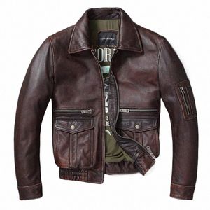 Neue Herren-Echtlederjacke Vintage Ste Milled Top Layer Rindsleder-Bomberjacke A2 Braune Herren-Kalbsleder-Motorradjacke P9lJ #