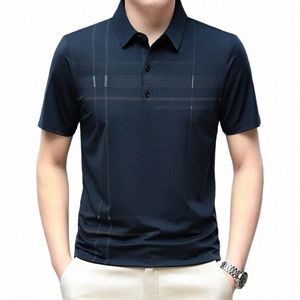 Browon Brand Men Polo Shirts Businカジュアルストライププリント半袖夏の男性