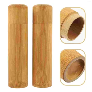 Förvaringsflaskor 2 st bambu teblad behållare naturliga rör resor kanister praktiska