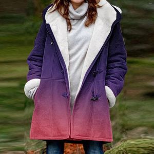 Women's Down Gradient Print Winter Hooded Fleece Thickend Parkas Coats Casual Loose Fuzzy Plus Size Knappar Chic Jacket 4