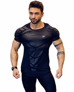 23 Summer Fitn Suit Coach Sports T-shirt Muskel Tight Fit Men's High Elastic Training Suit Short Sleeve Fitn Suit Men P2KD#