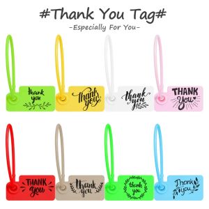 Acessórios 100pcs Obrigado Tags descartáveis personalizados Plástico Plastic Security Gift Hang Label Tag para favores de casamento em estoque