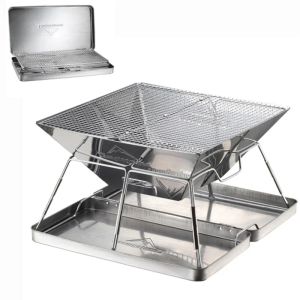 Griglie Fornello per barbecue pieghevole portatile Campingmoon Fornello per barbecue da campeggio in acciaio 31x22 cm Accessori per barbecue Strumenti