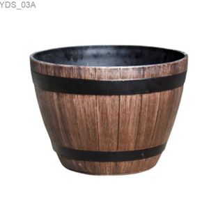 Piantatrici vaso di fiori e piante verdi imitazione a botte di legno rotonde in plastica in plastica giardino cortile retrò secchio a pentola verde 240325