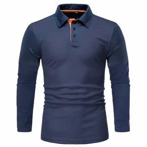 new Men's Spring and Autumn Solid color Lg-sleeved Lapel T-shirt Thin European Size Lg-sleeved Polo Shirt O1RY#