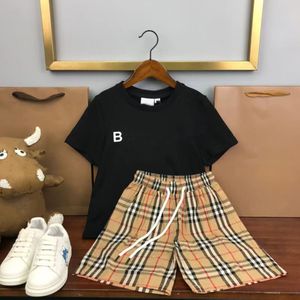 New brand designer plaid suit summer cotton high quality kids clothes with shorts high-end children's sports suit size 90cm-160cm