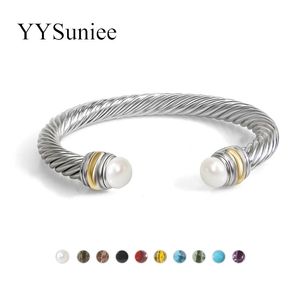 Yysuniee 18k banhado a ouro pulseira inspirado designer torcido cabo fio zircônia cúbica manguito pulseiras jóias para presente feminino 240315