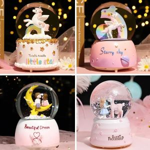 Boxes Dream Girl Unicorn Crystal Ball Music Box Crystal Snow Globe Music Box with Light Wedding Lover Valentine's Day Girlfriend Gifts