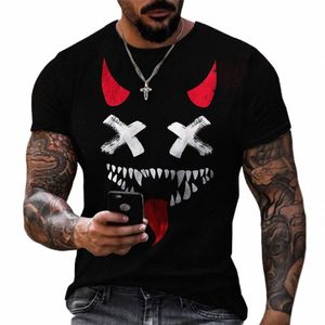 2024 Nowa ponadwymiarowa koszulka dla mężczyzn swobodny krótki rękaw hip-hopowy uśmiech twarzy nadruk koszulki plus koszulka pullover mens T-sens t-shirt r3sb#