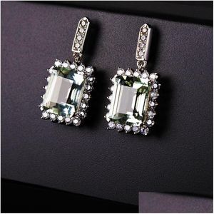 Ohrmanschette Yezoxa Smaragdschliff echter grüner Amethyst 925 Sterling Sier Halo Ohrstecker für Frauen 230920 Drop Delivery Schmuck Dhv9H