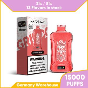 EU Warehouse 15000 Puffs Eletronic Cigarette Original Mesh Coil Custom Disponable Vape Pen Raddbar 15 ml 12 Färganordningar Nyaste ångpenna