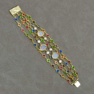 Kedja gg smycken 5-rader kulturell vit pärla blandad färg kristall roskedja armband pärlse smycken mode kvinnor smycken gåvor 240325