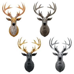 Sculptures 3D Deer Head Statue Sculpture Figurines Wall Mount Bust Art Hanging Resin Faux Ornament for Office Hotel Home Bedroom Decoration