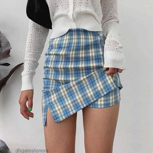 Saias divididas mini xadrez mulheres saia com shorts roupa interior verificação sexy moda coreana roupas femininas